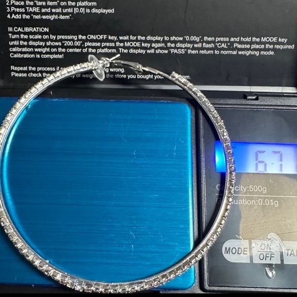 NEW~ Anthropologie Pavé Crystal Silver Hoop Earrings - Picture 6 of 8